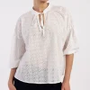 Abbie flower embroidery blouse - white