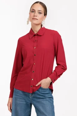 Bobby gold button blouse - dark red