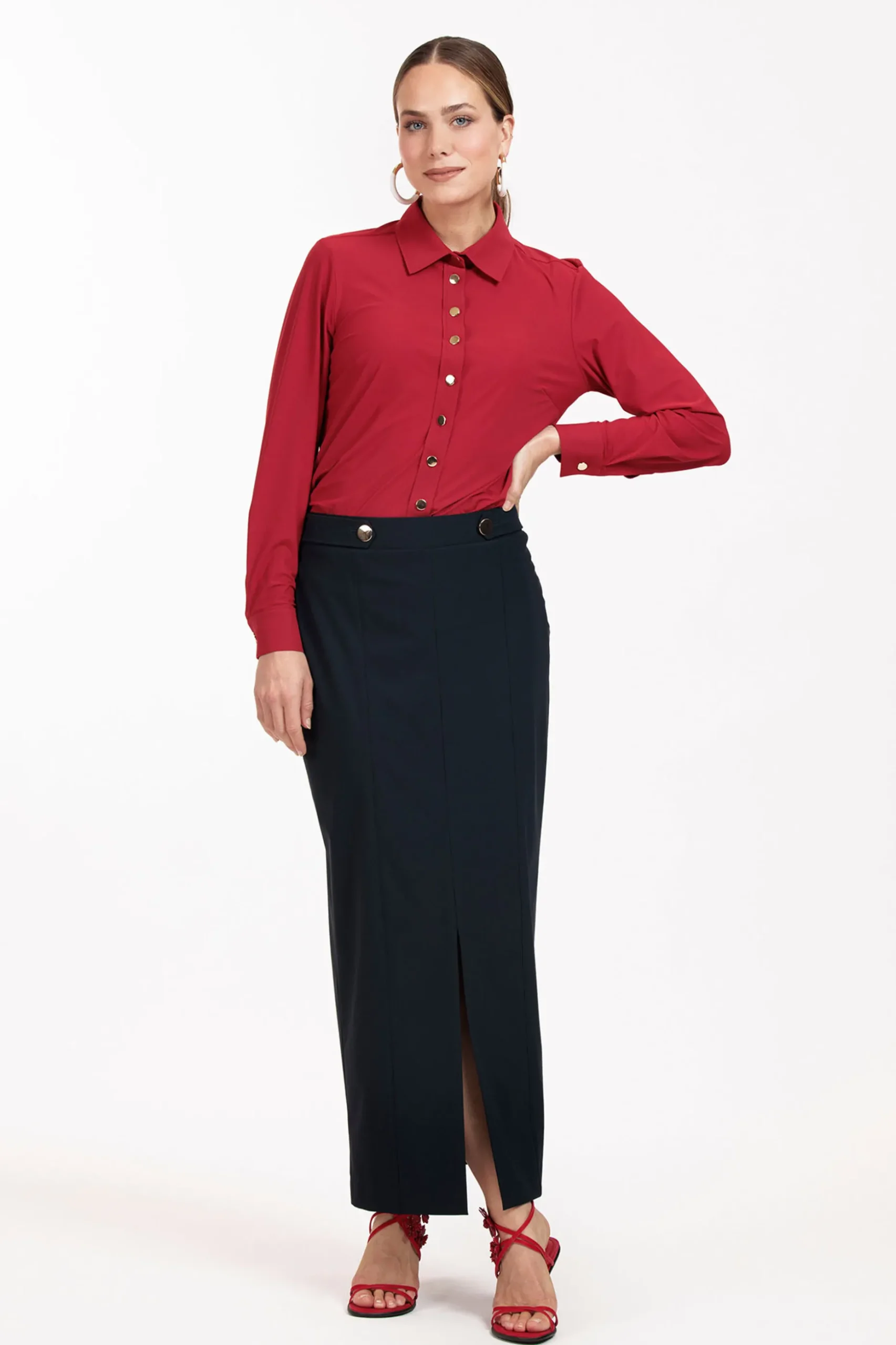 Bobby gold button blouse - dark red