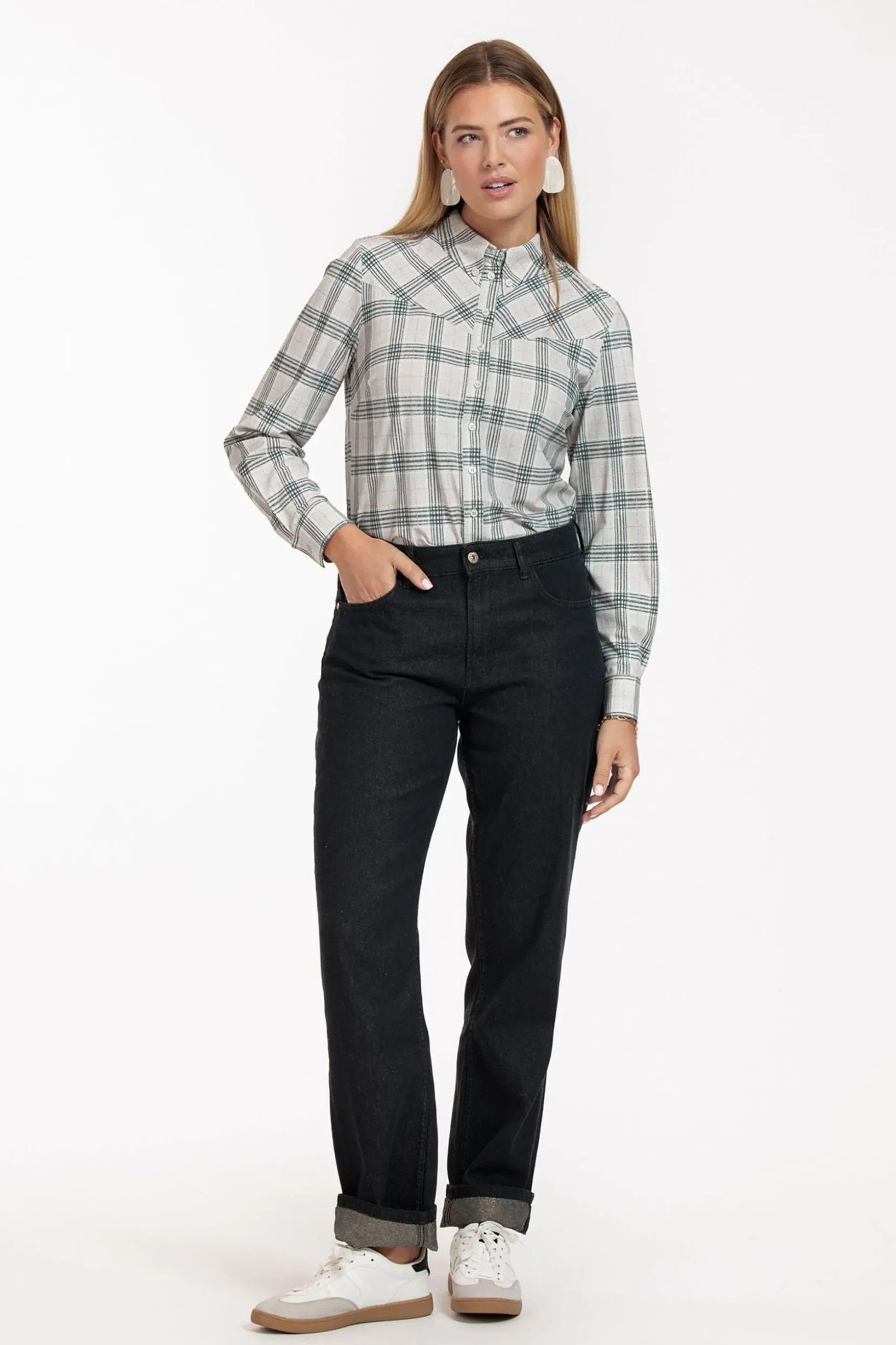 Bobby western check blouse - grey melange/antraciet