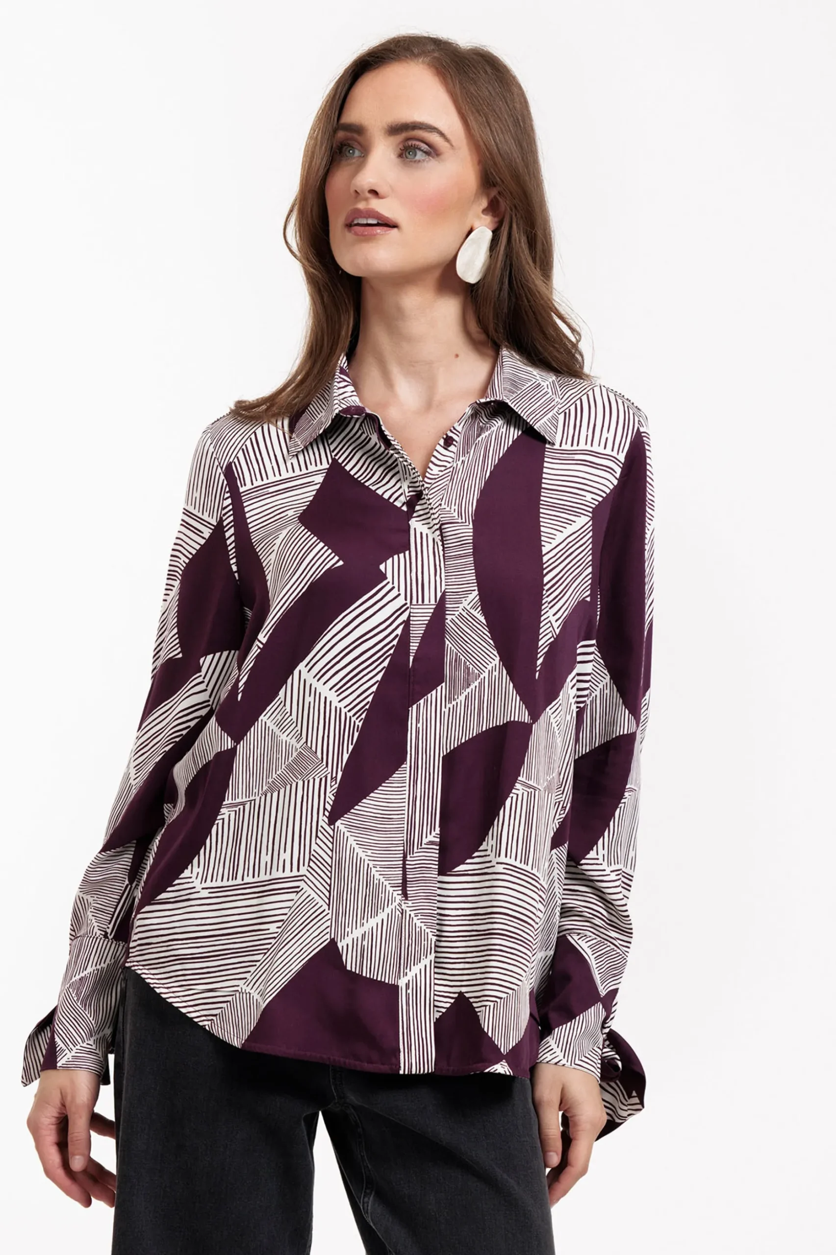 Dana flower stripe blouse - blackberry/off white