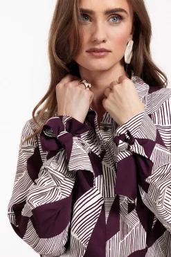 Dana flower stripe blouse - blackberry/off white