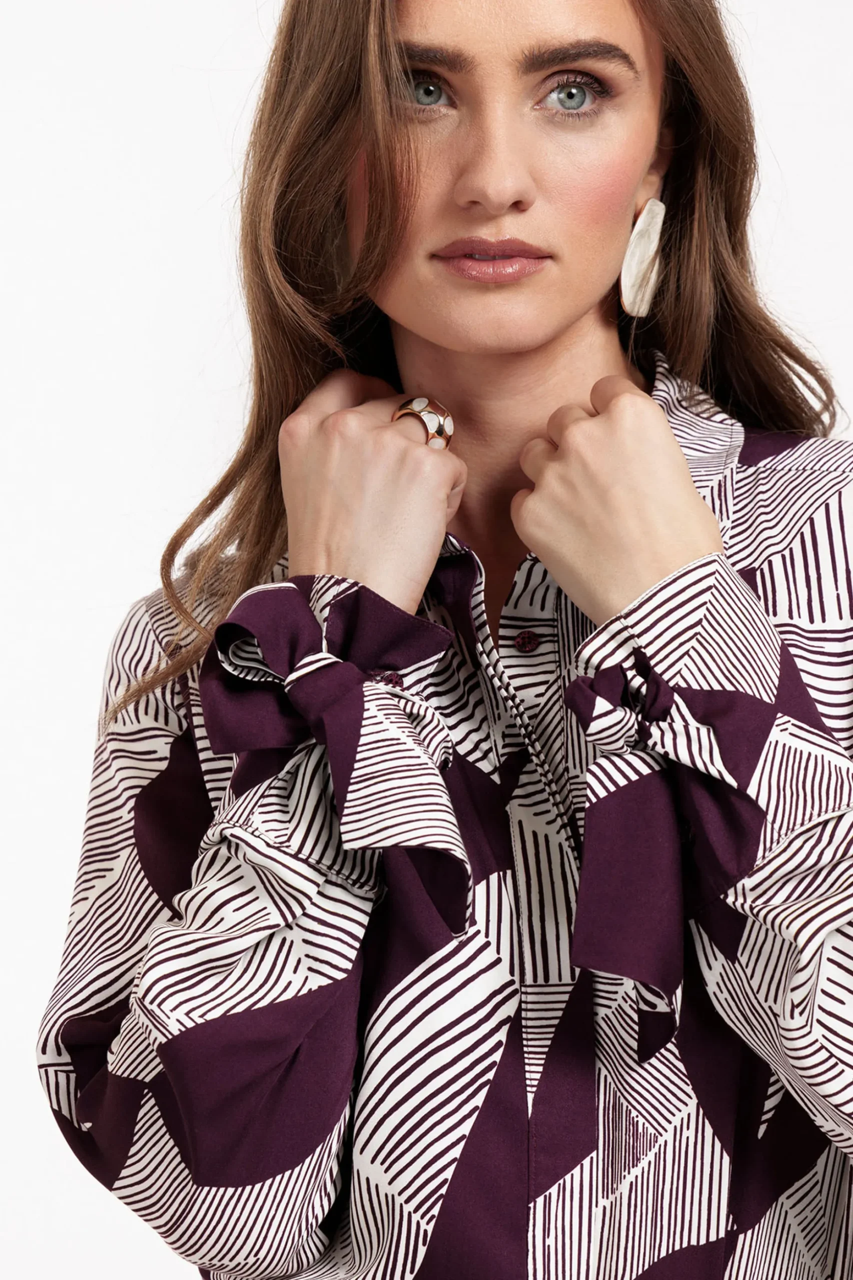 Dana flower stripe blouse - blackberry/off white