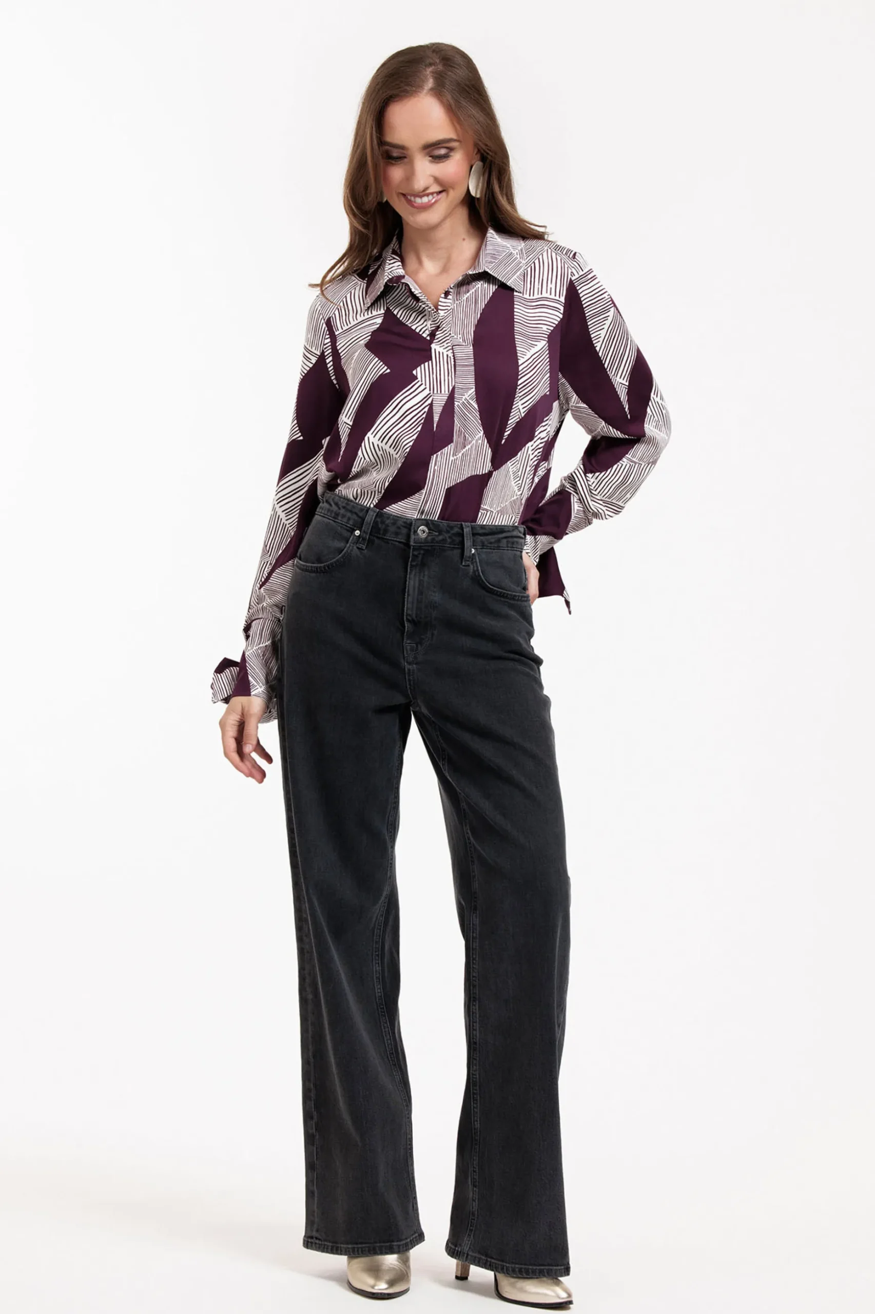 Dana flower stripe blouse - blackberry/off white