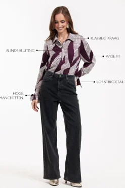 Dana flower stripe blouse - blackberry/off white