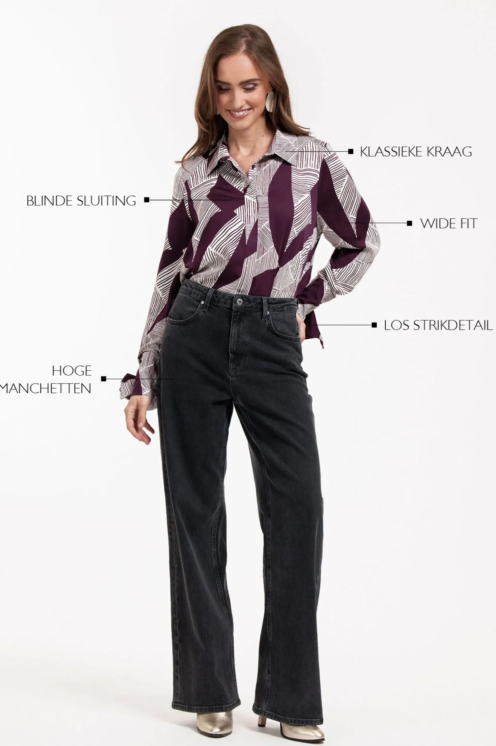Dana flower stripe blouse - blackberry/off white