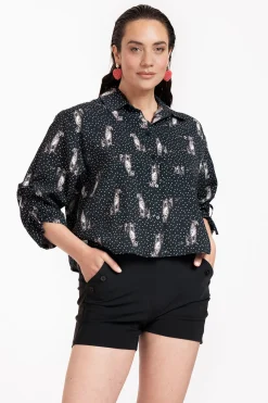 Dionne dot panther blouse - black/off white