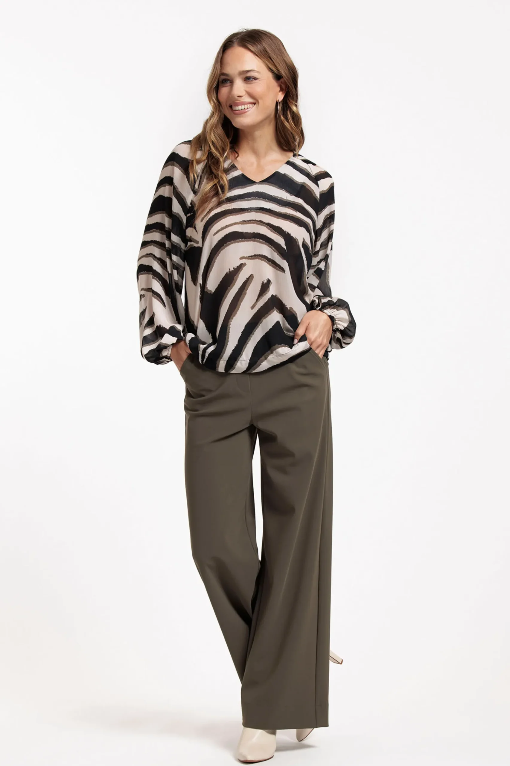 Elain zebra crepe top - kit/ new army
