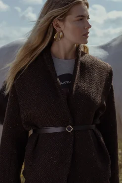Estella wool herringbone coat - espresso/black