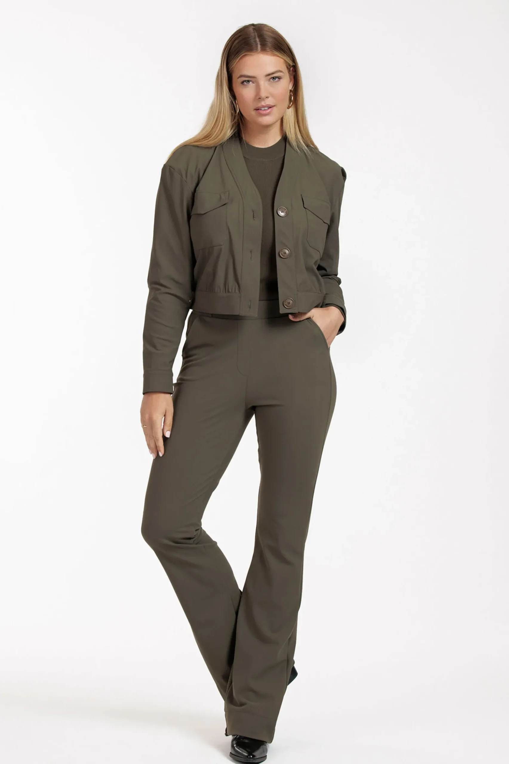 Flair LONG bonded trousers - new army
