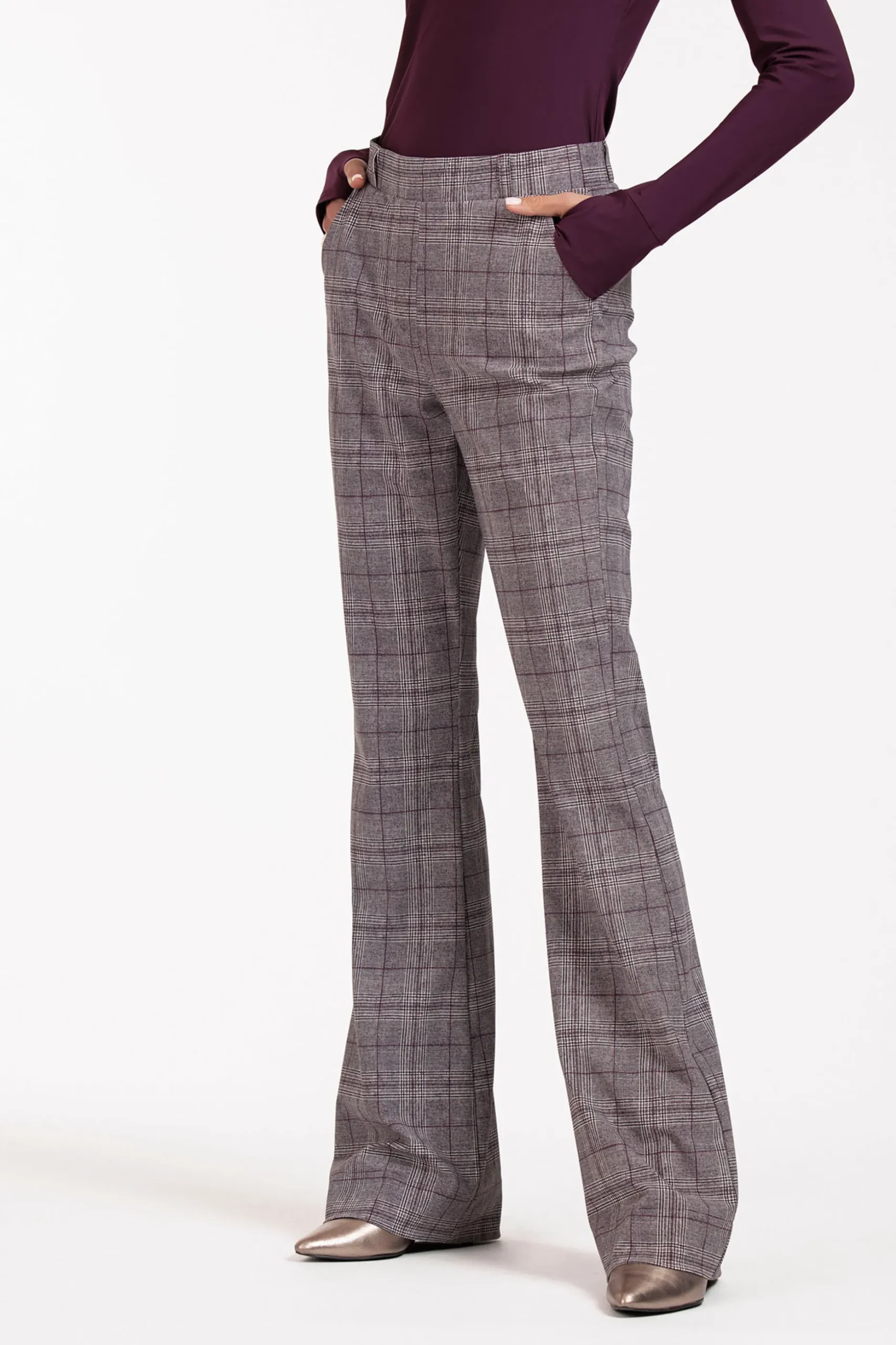 Flair LONG check trousers - merlot/kit