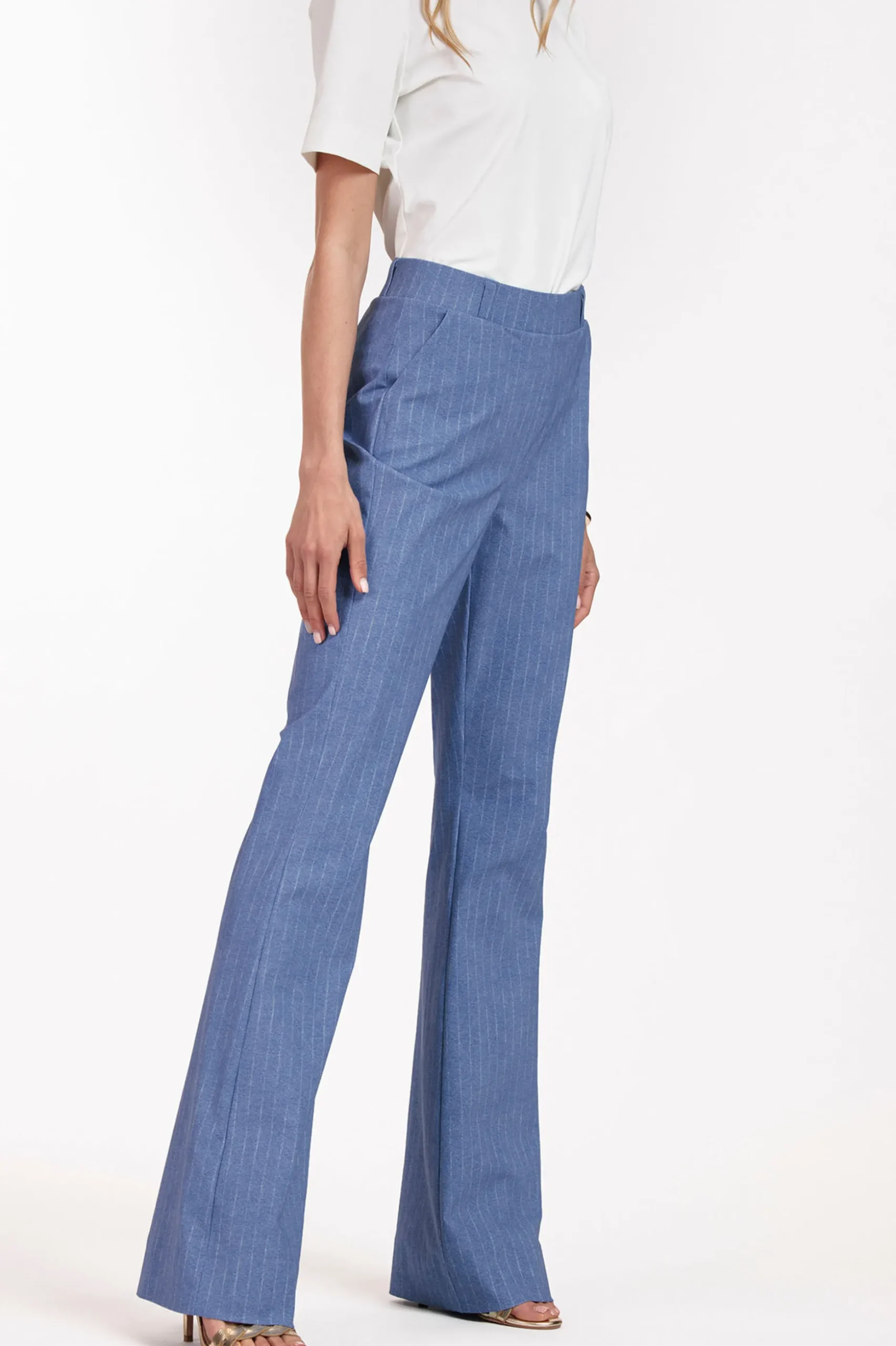 Flair LONG pinstripe trousers - denim blue