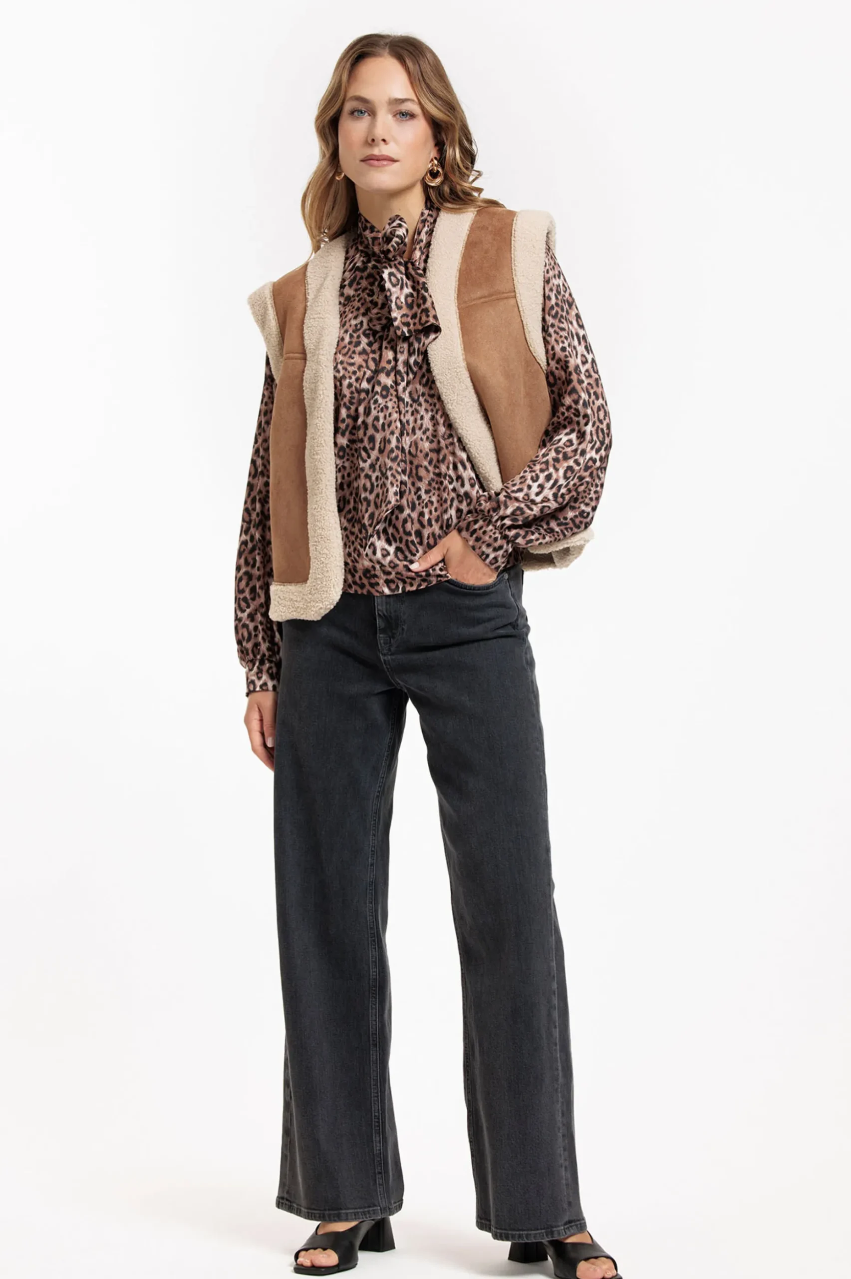 Frances satin animal blouse - chocolate/black