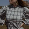 Ines check top - grey melange/antraciet