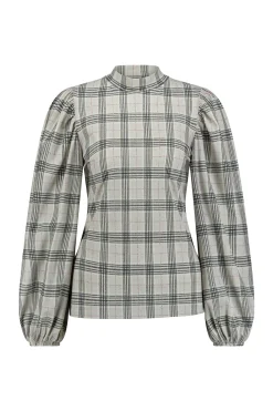 Ines check top - grey melange/antraciet