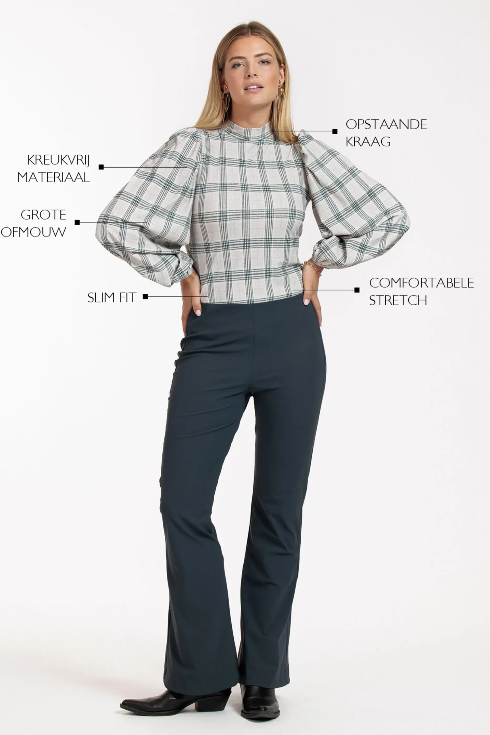 Ines check top - grey melange/antraciet