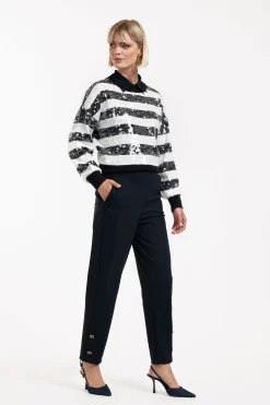 Ivory button trousers - dark blue