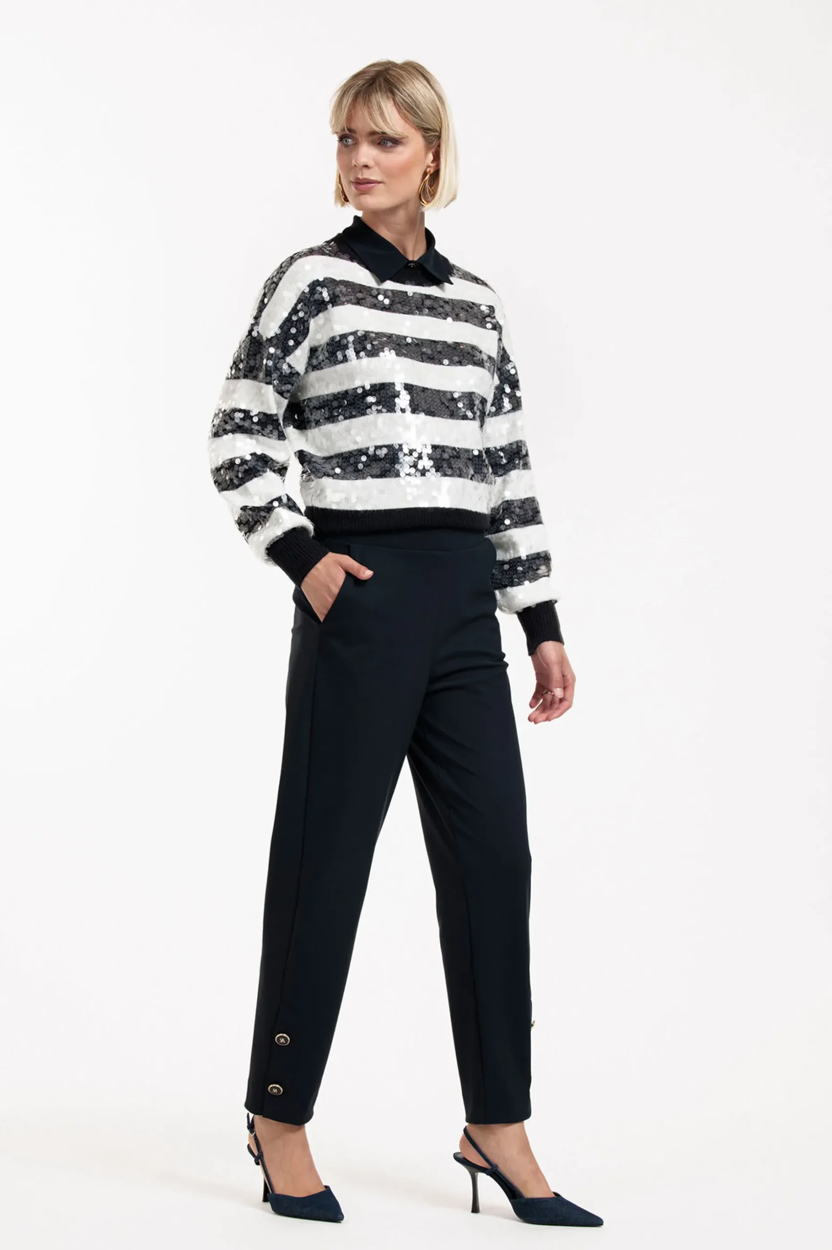 Ivory button trousers - dark blue