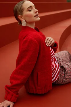 Jax tweed bomber jacket - red
