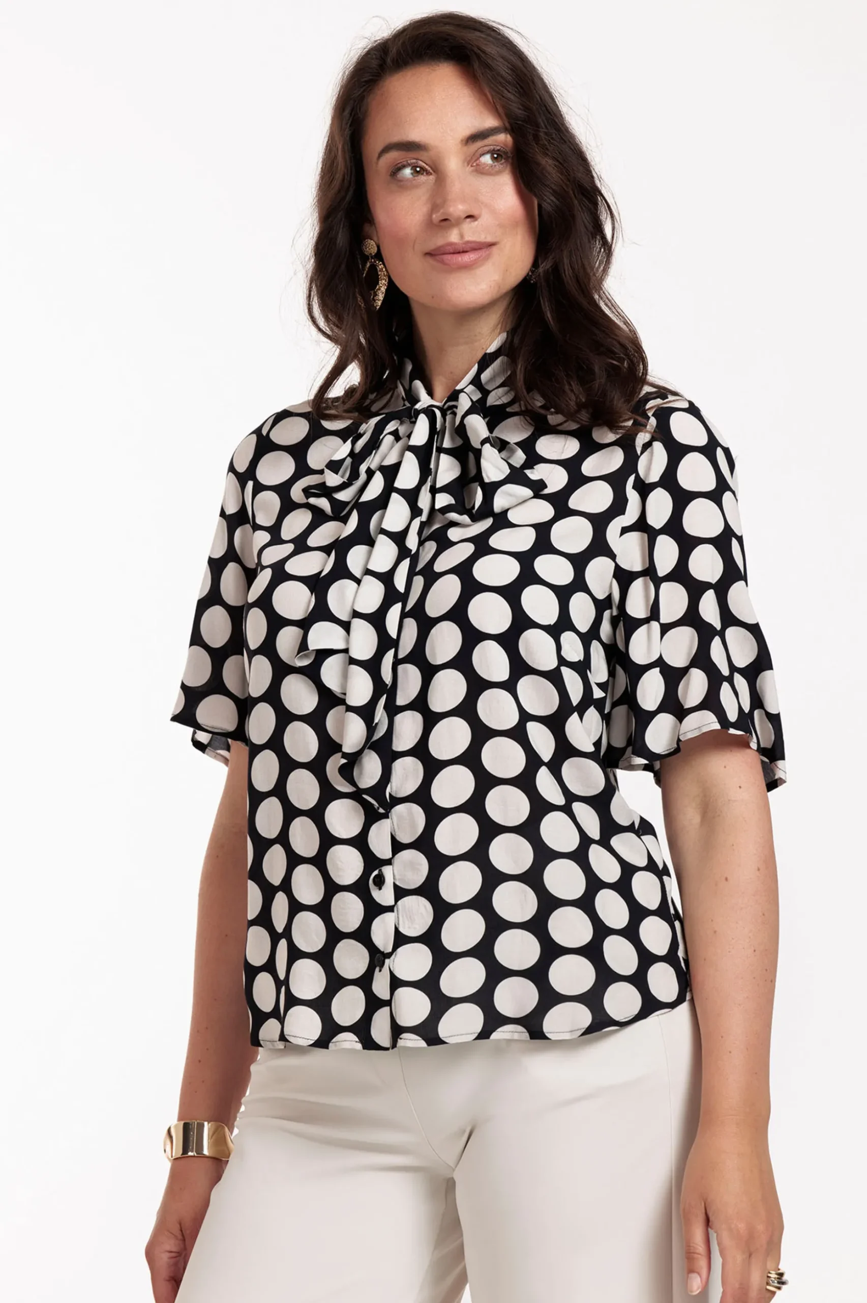 Jean big dot blouse - black/off white