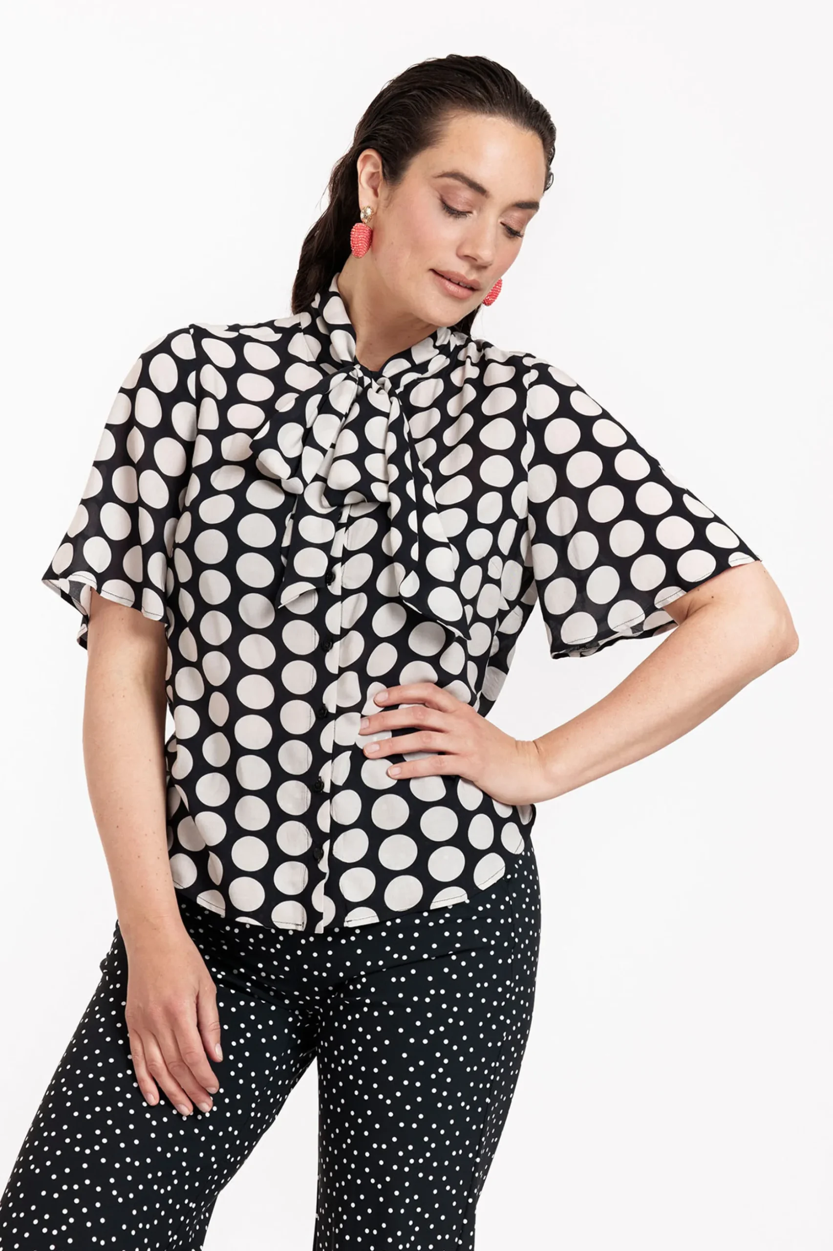 Jean big dot blouse - black/off white