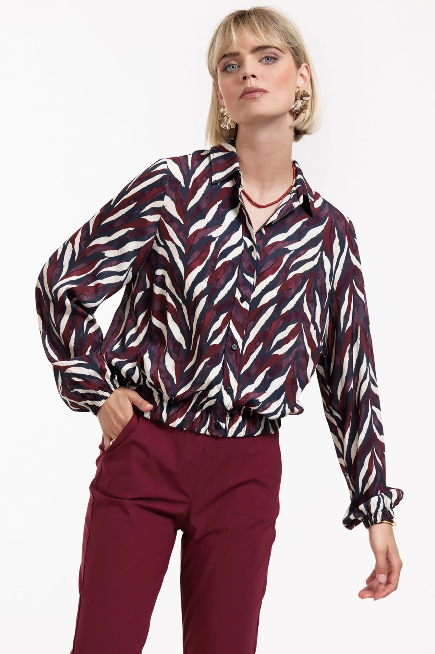 Jonny leaves crepe blouse - kit/merlot