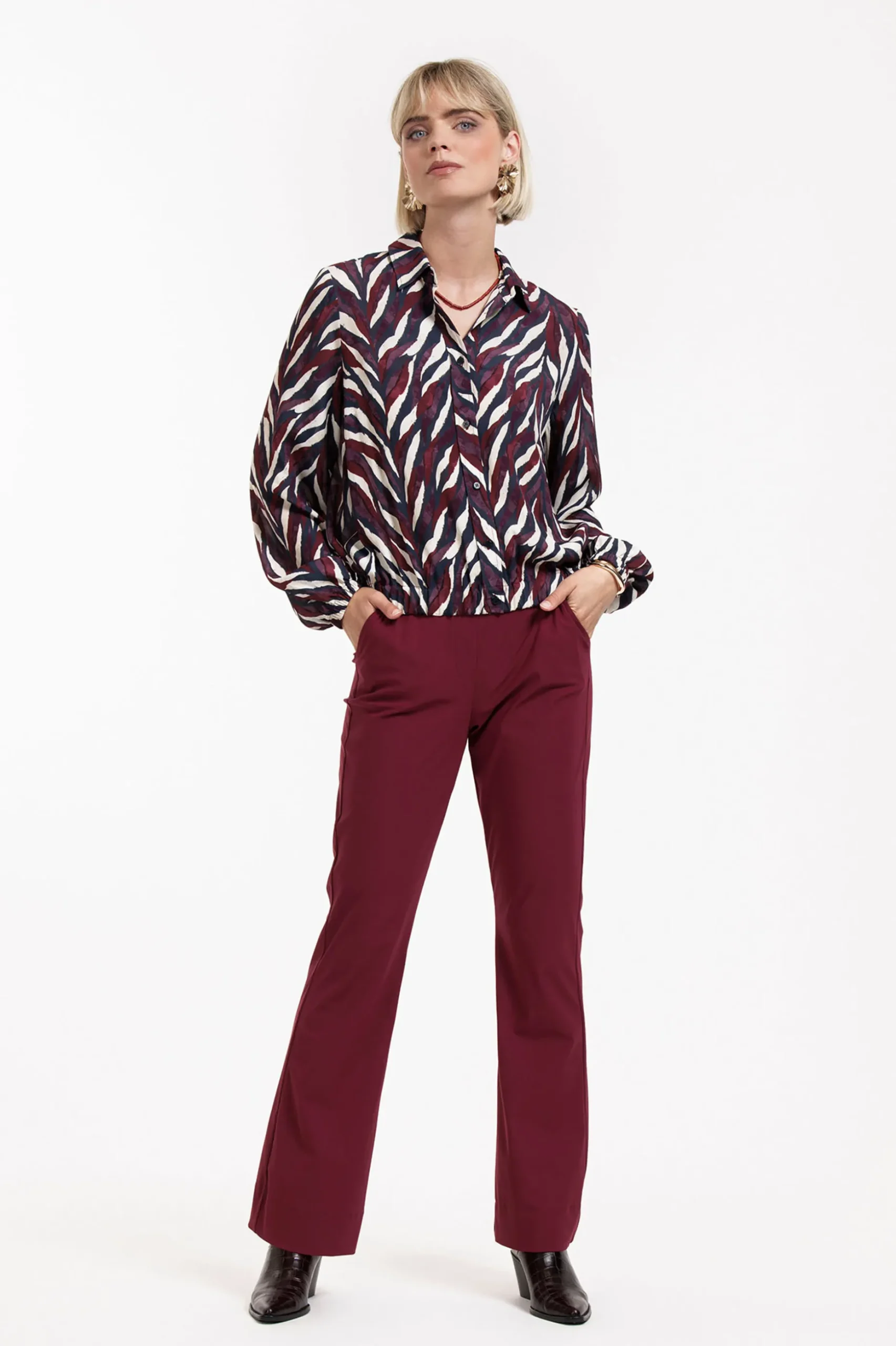Jonny leaves crepe blouse - kit/merlot