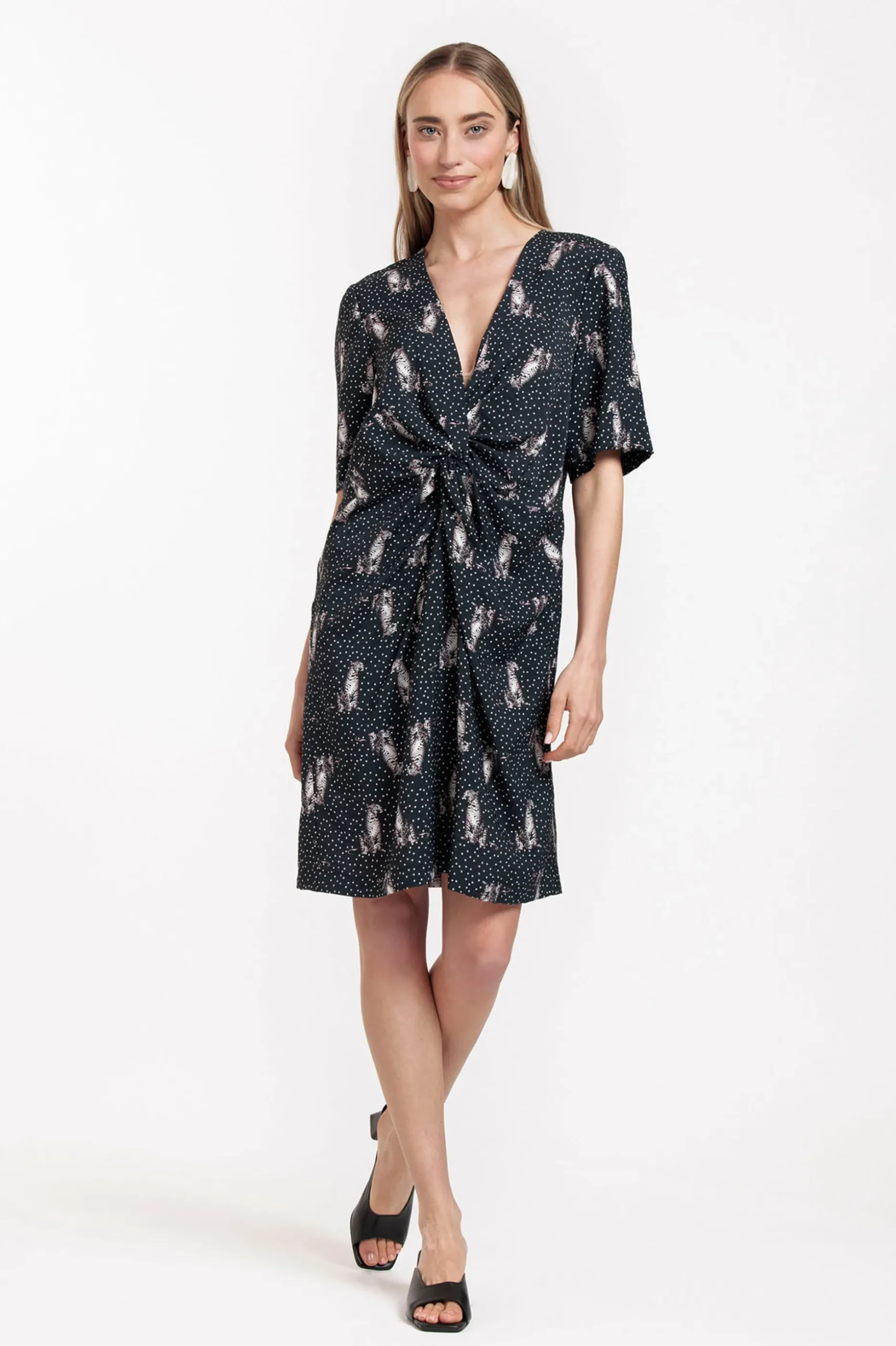 Lara dot panther dress - black/off white