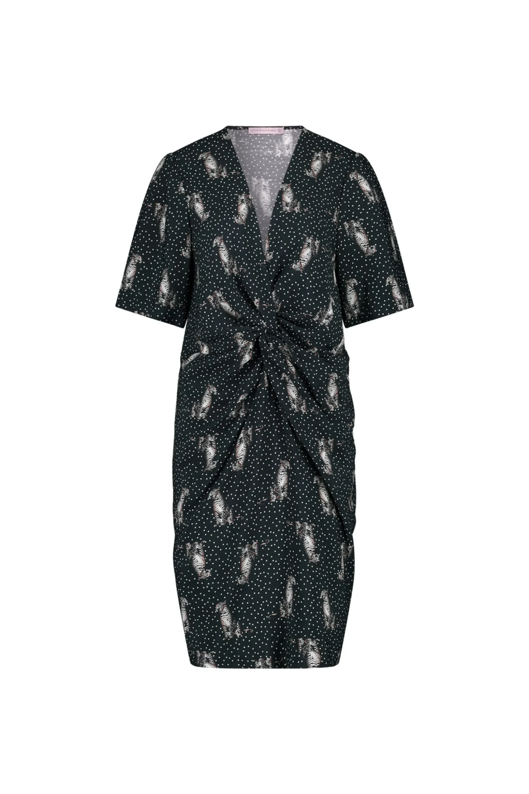 Lara dot panther dress - black/off white