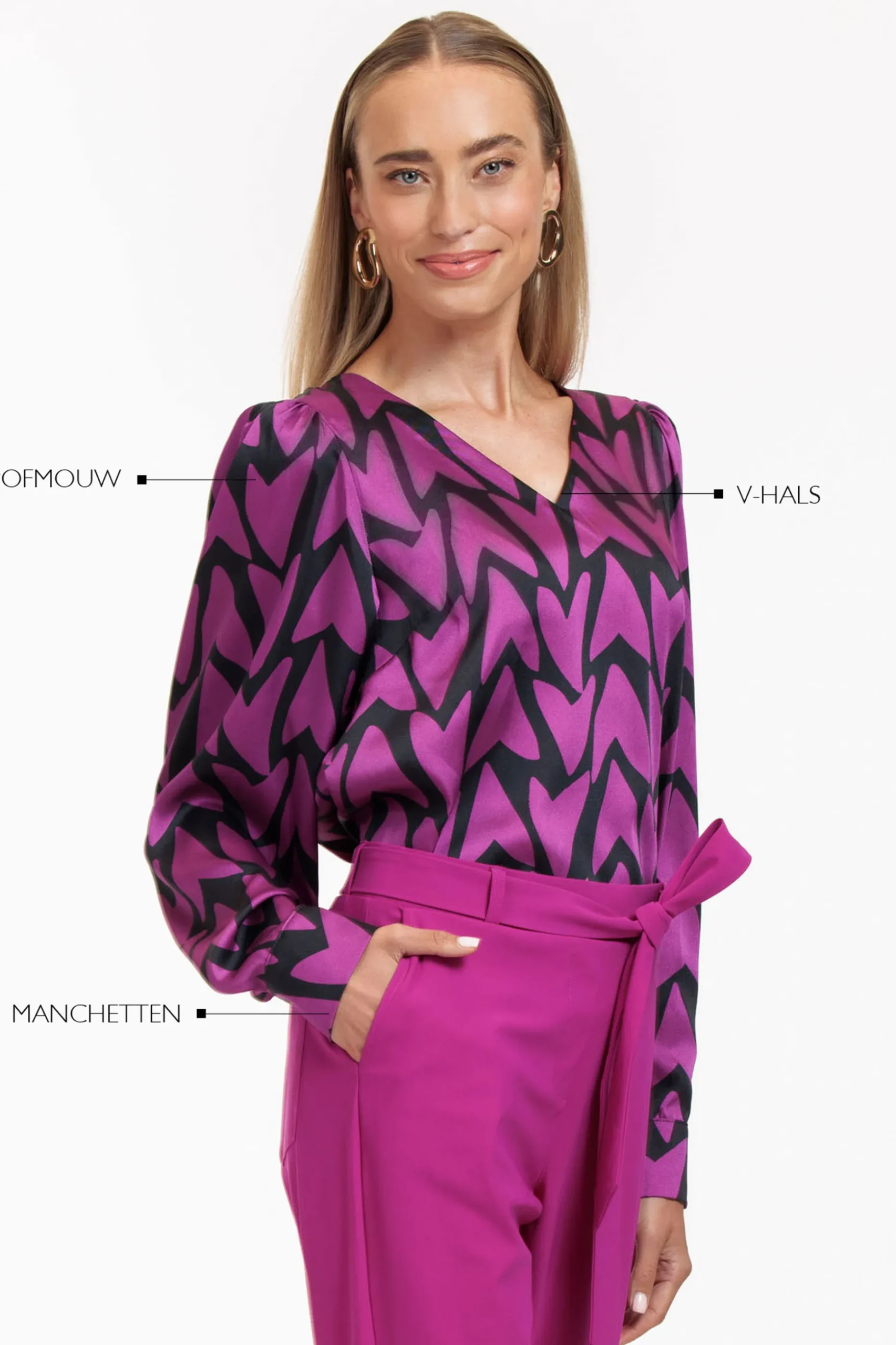 Les satin love blouse - black/magenta