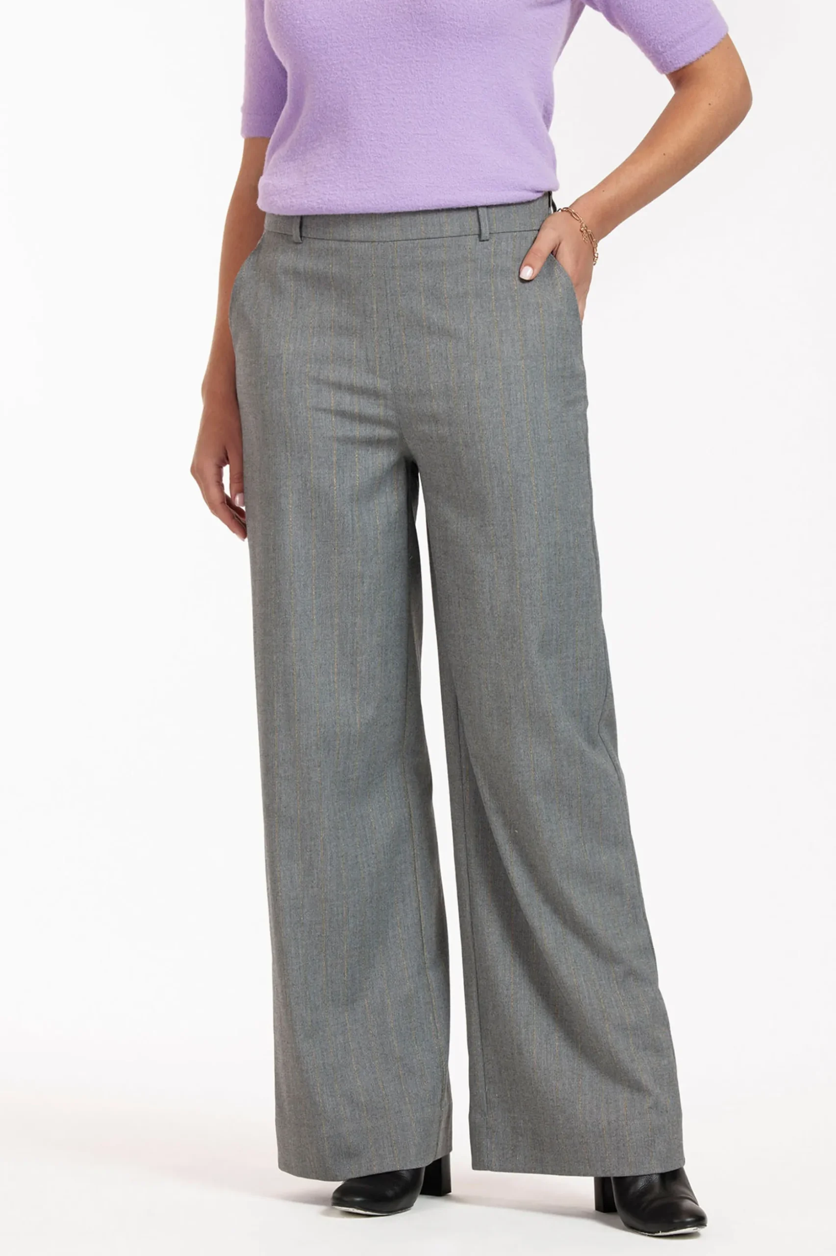 Lexie gold stripe trousers - grey melange/gold