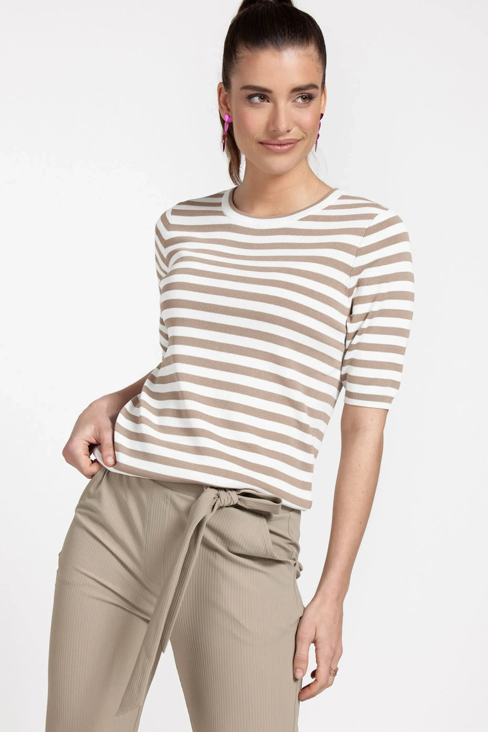 Luna ssl stripe pullover - offwhite/clay