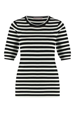 Luna stripe short slv pullover - black/off white