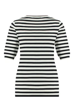 Luna stripe short slv pullover - off white/dark blue