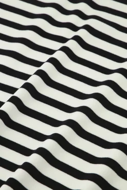 Luna stripe short slv pullover - off white/dark blue