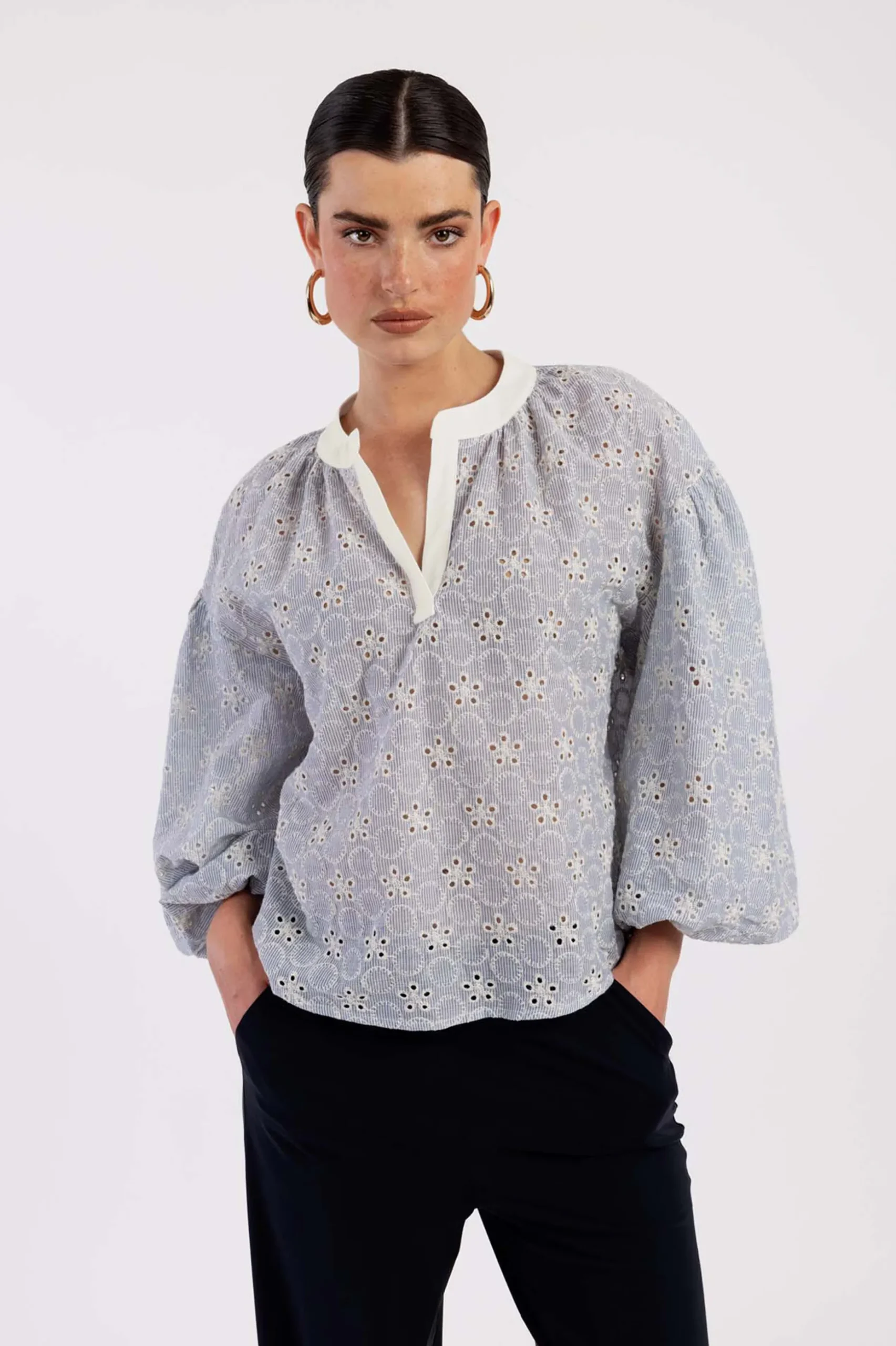 Marcha embroidery blouse - Light blue/Kit