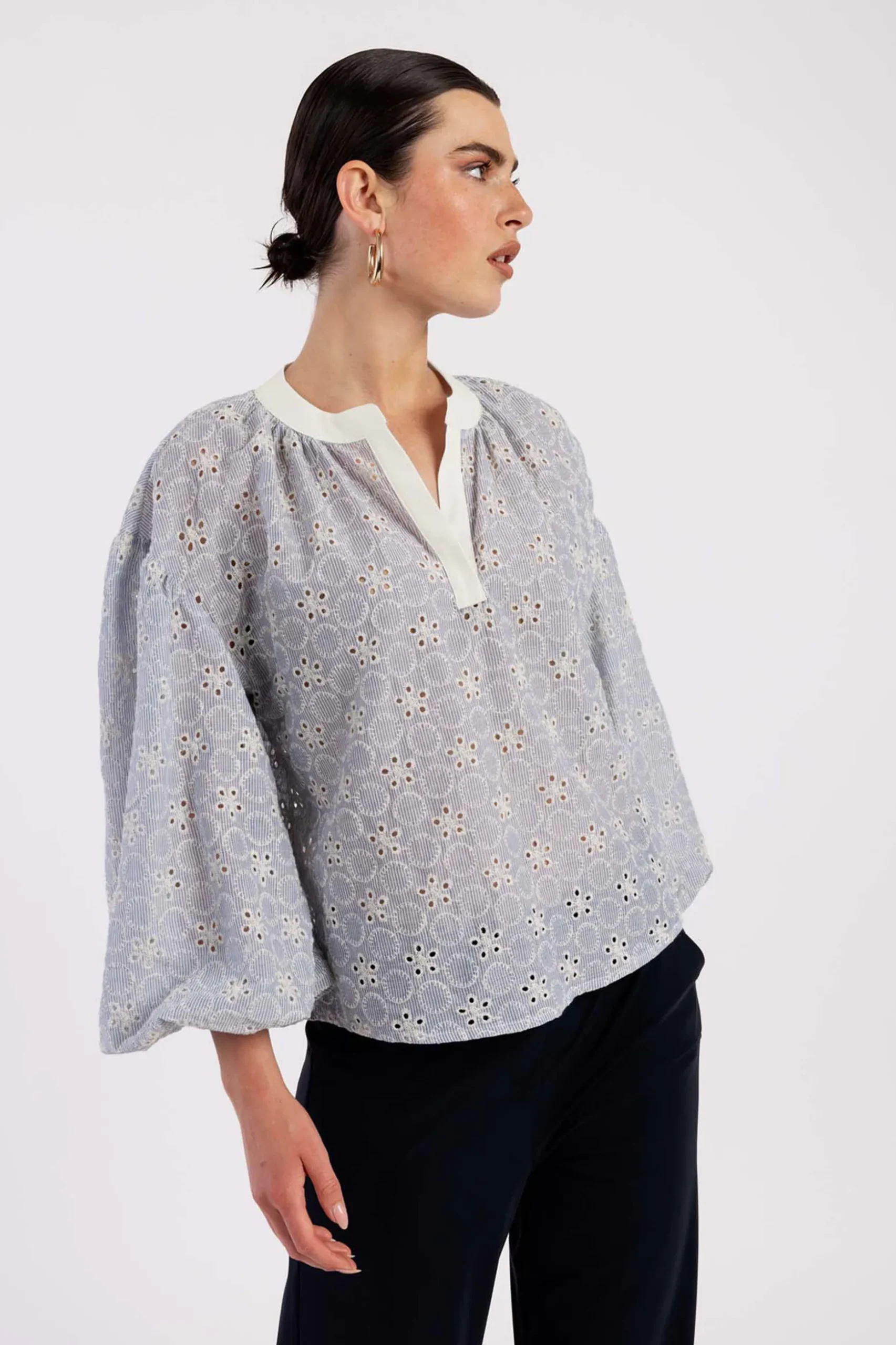 Marcha embroidery blouse - Light blue/Kit