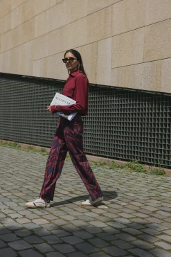 Marilon leaves trousers - darkblue/merlot