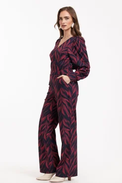 Marilon leaves trousers - darkblue/merlot