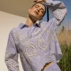 Midge border embroidery blouse - light blue/ecru