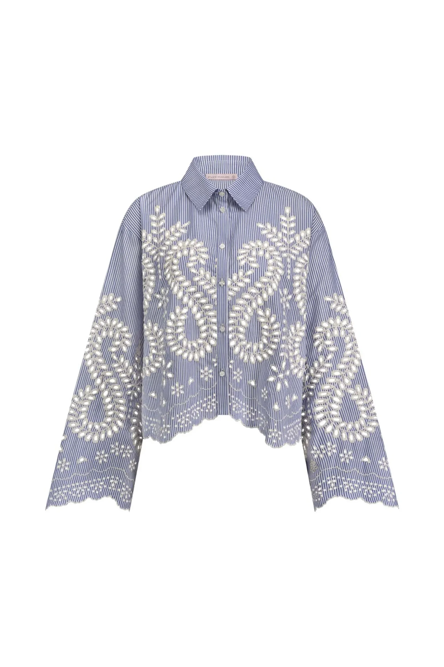 Midge border embroidery blouse - light blue/ecru