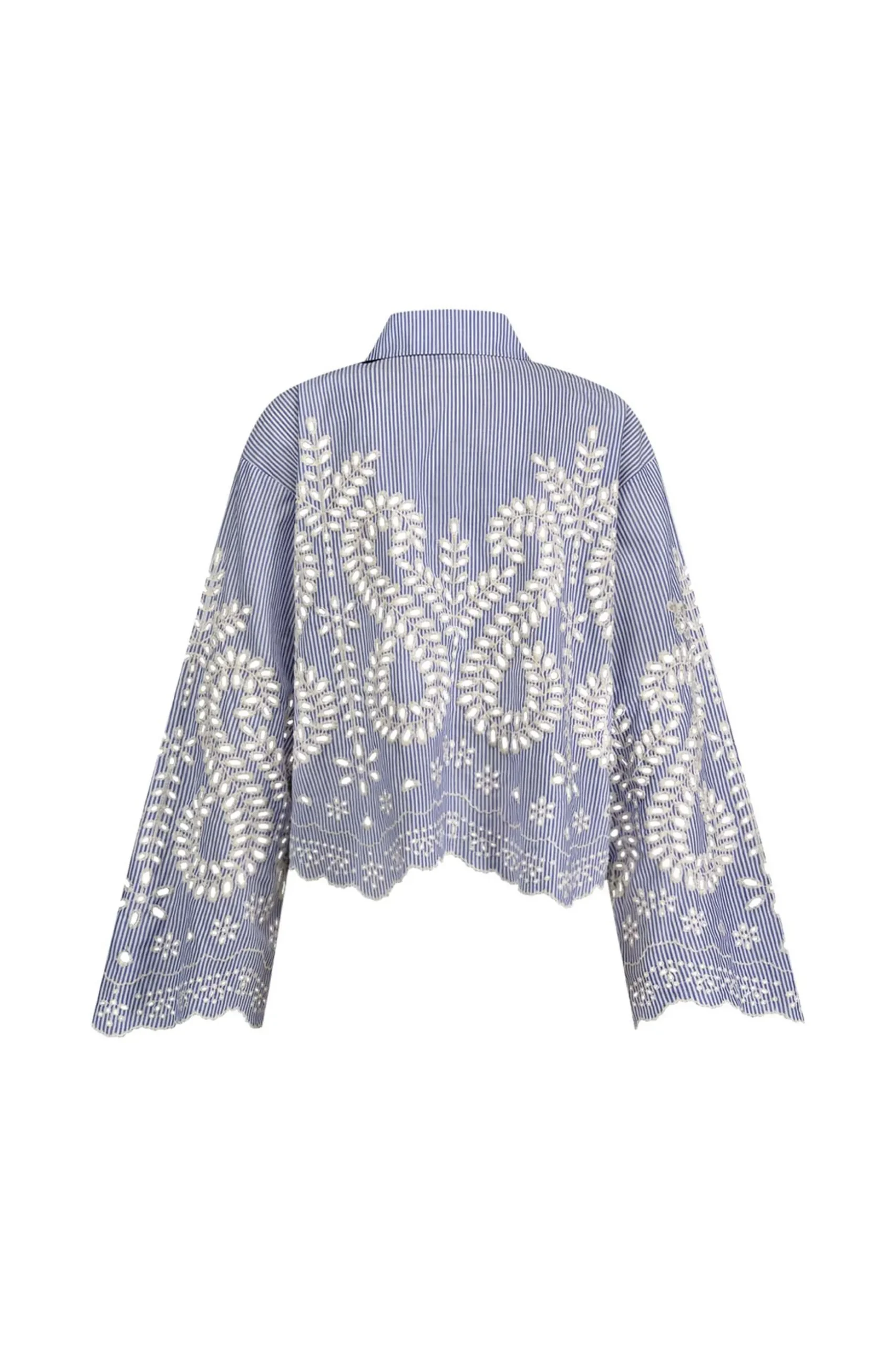 Midge border embroidery blouse - light blue/ecru