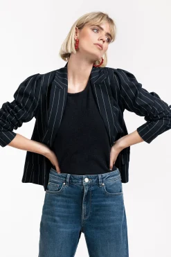 Mirelle gold pinstripe blazer - darkblue/gold