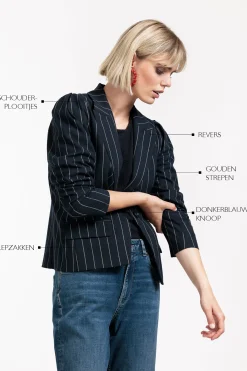 Mirelle gold pinstripe blazer - darkblue/gold