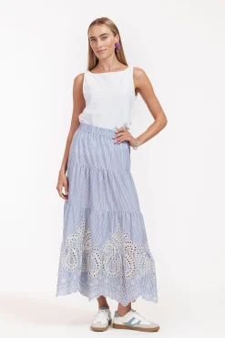 Nola embroidery skirt - light blue/ecru