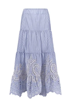 Nola embroidery skirt - light blue/ecru
