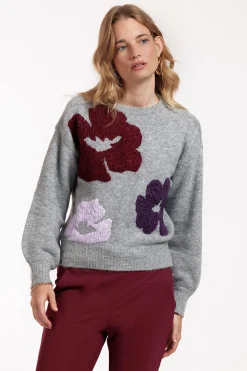 Nour flower pullover - grey melange