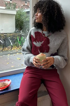Nour flower pullover - grey melange