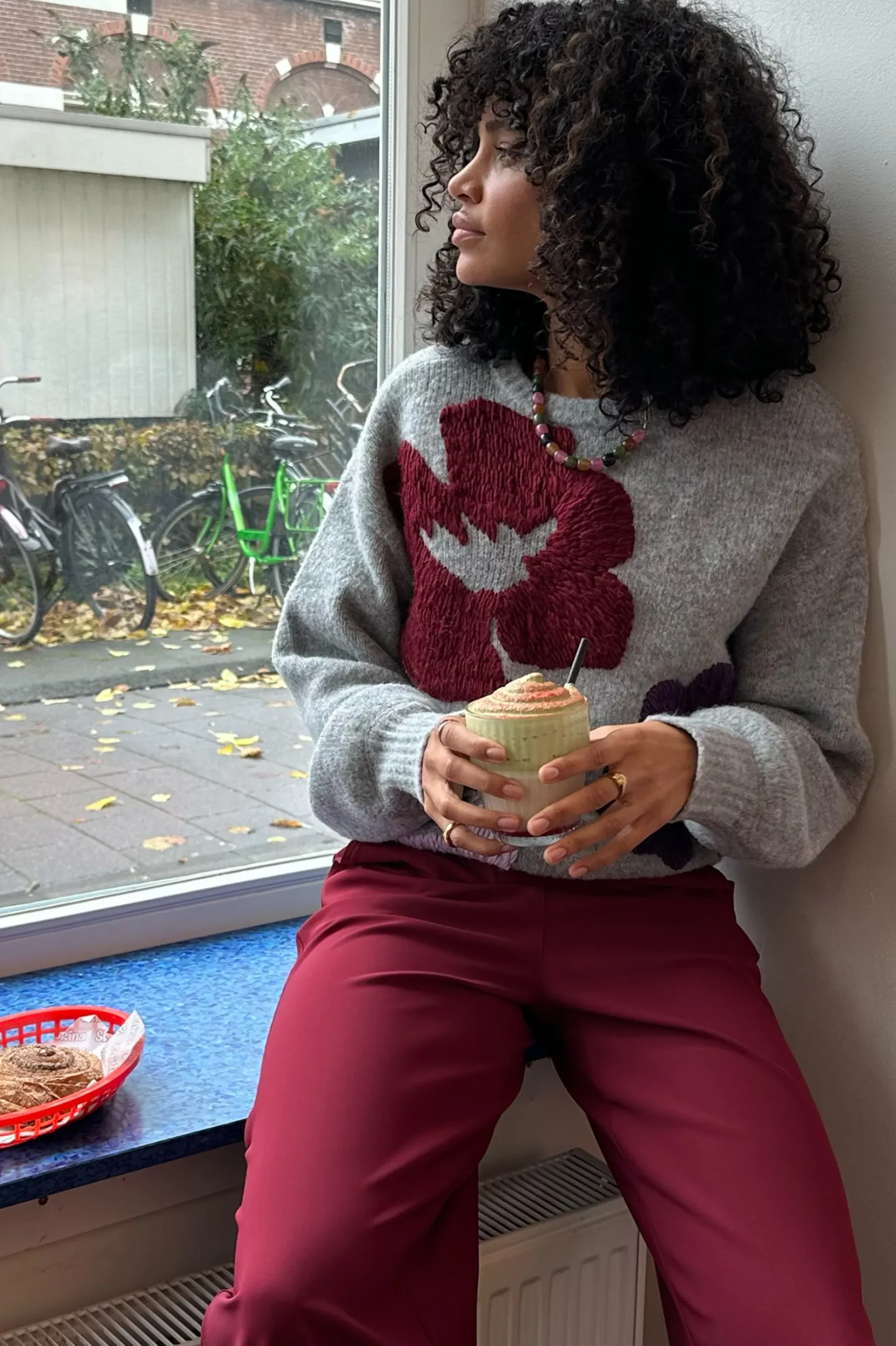 Nour flower pullover - grey melange