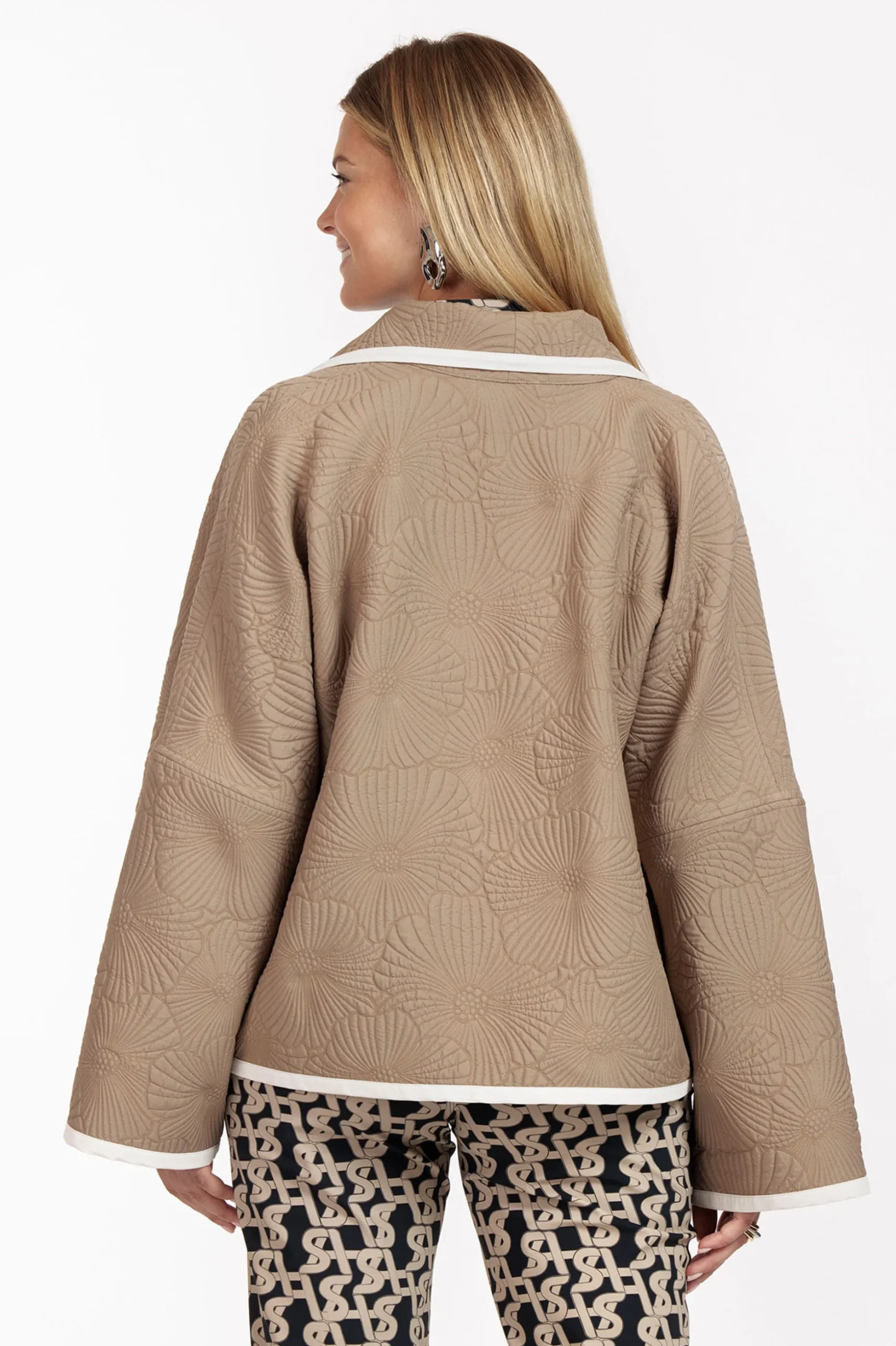 Oralee flower jacquard jacket - latte